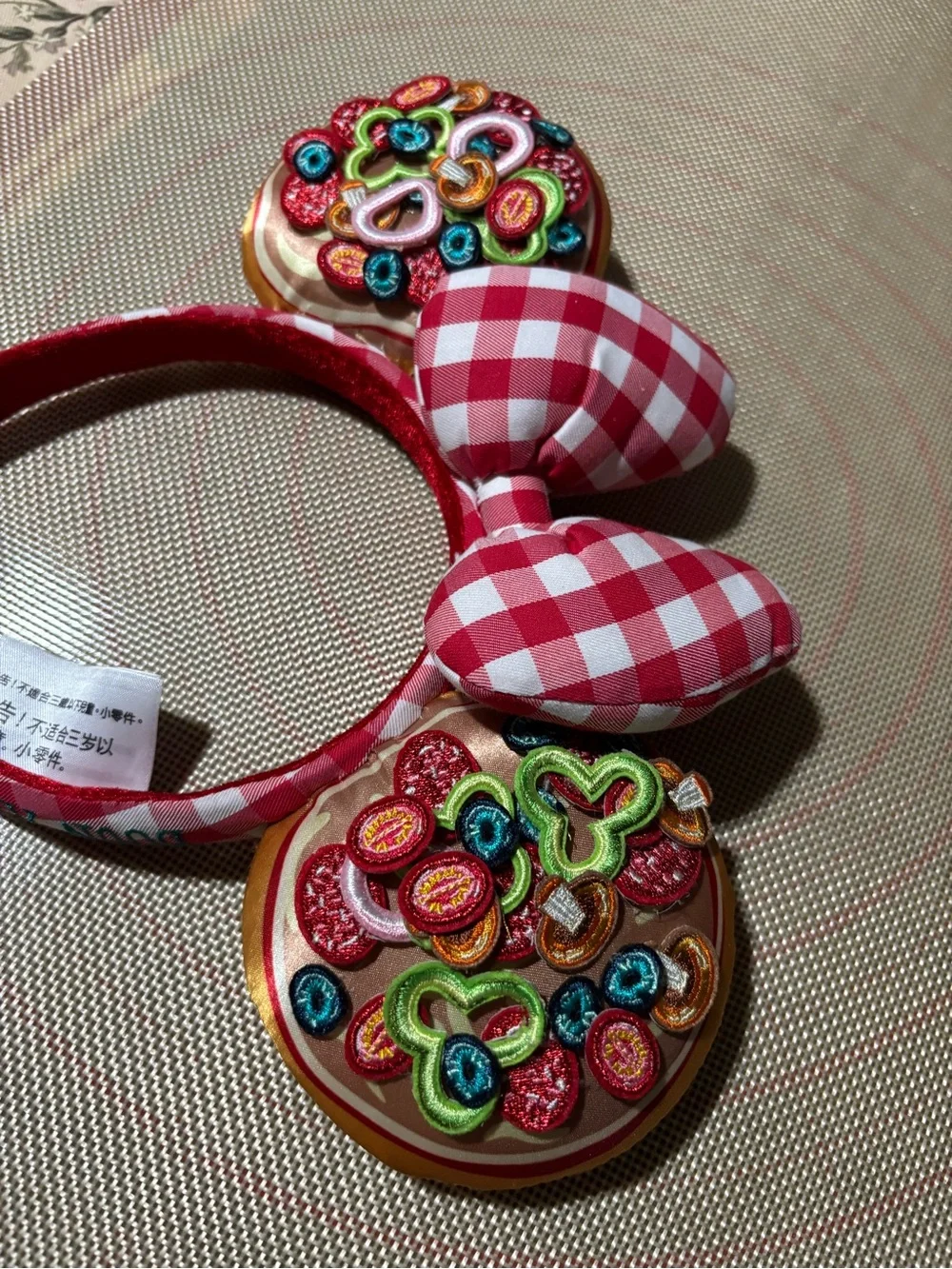 Disney Red Gingham Bow Headband with Colorful Donut Ears